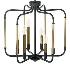 Modern 6-Light Pendant Chandelier, Retro Candle Style, Black & Gold